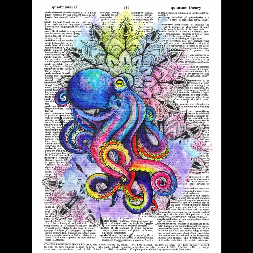 Colorful Octopus Mandala Nautical Ocean Wall Art Vintage Dictionary Art Pri…